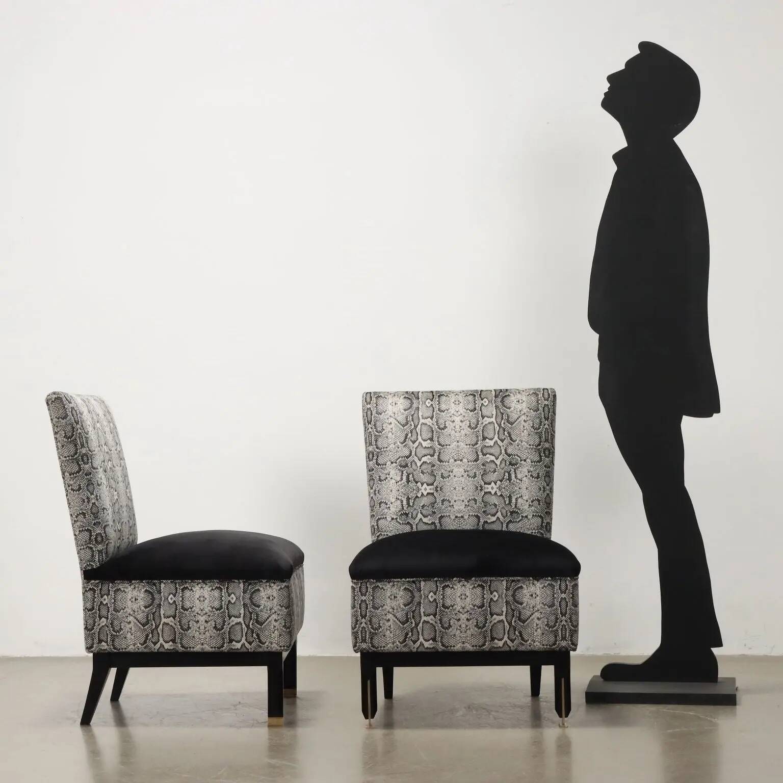 Vintage Jungle collection armchairs in velvet and foam, Italy 1950s-1960s.