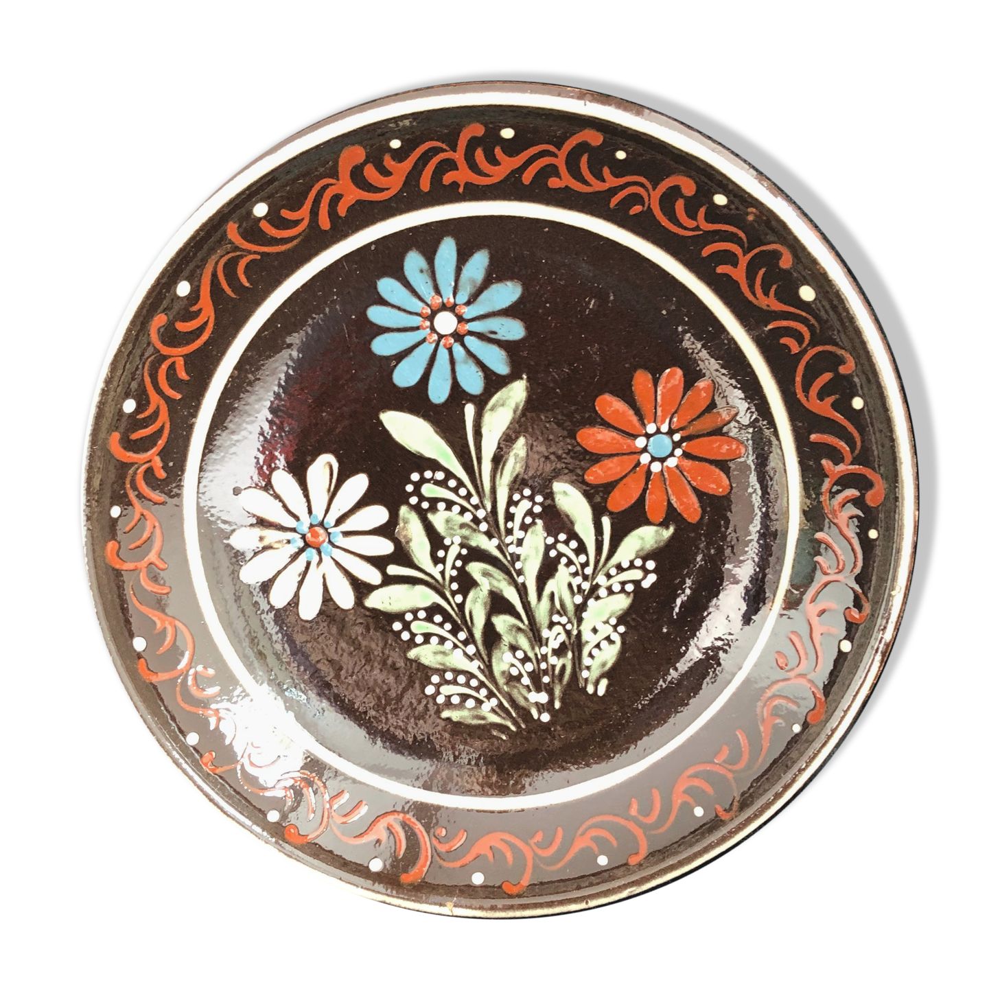Hollow dish flower decoration alsatian pottery Sigried