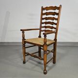 4 chaises à dossier échelle / 1 accoudoir / avec coussins en jonc