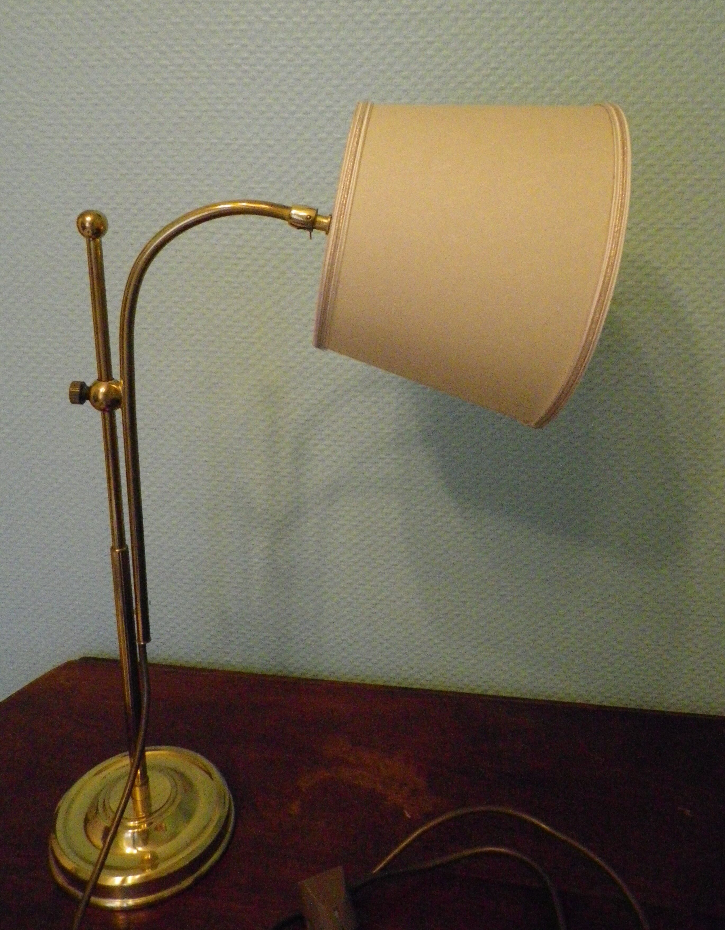 Reclining table lamp by Koch & Lowy for OMI, brass, metal, fabric - Germany - 60s/70s