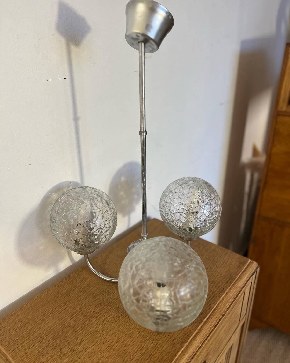70s glass globe and metal pendant light