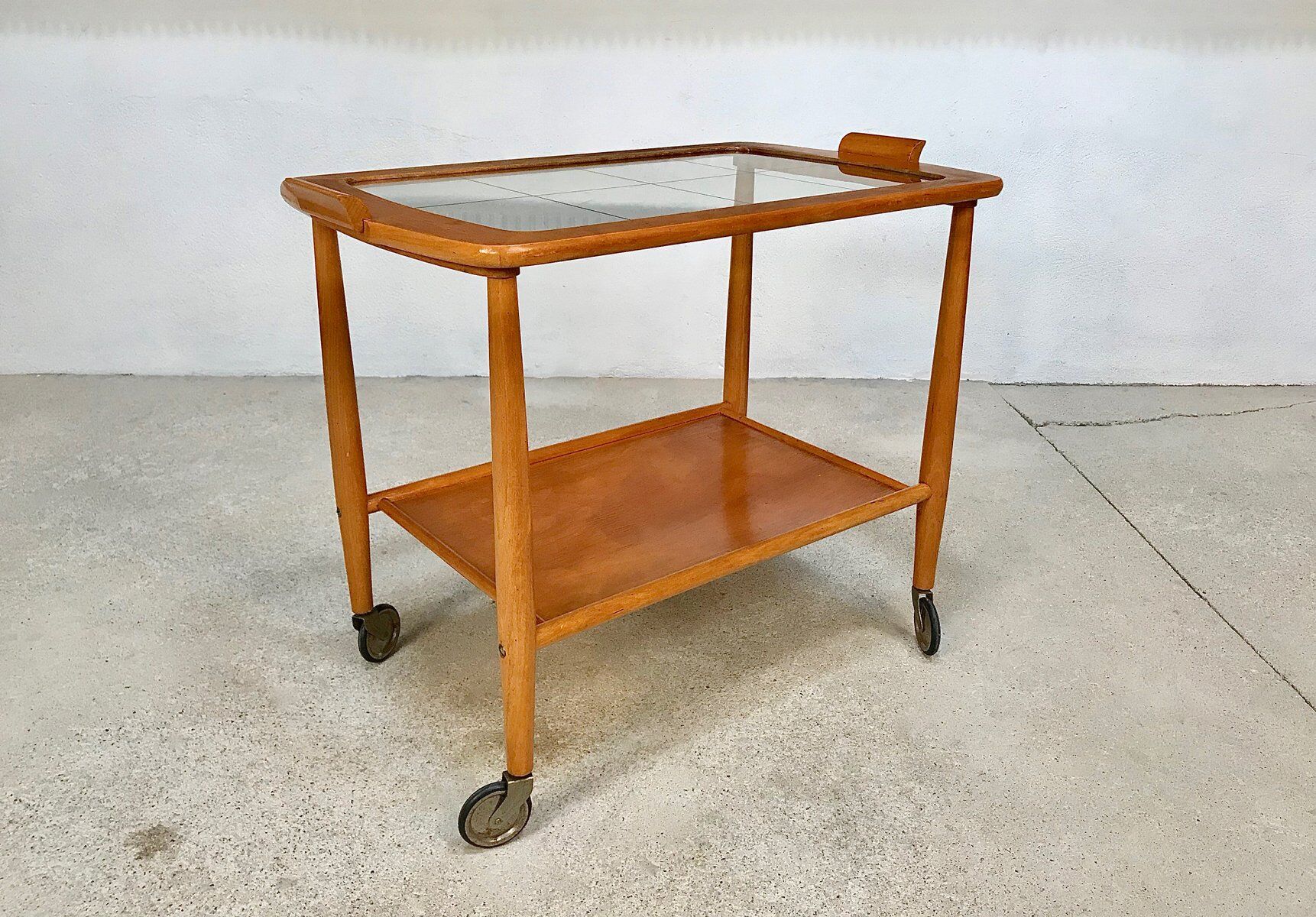 Mid-Century Modern Beech, Glass & Brass Serving Trolley, Germany 1950s