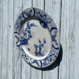 Creil and Montereau round dish in blue earthenware, "Japan" service
