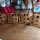 set of 4 vintage Art Deco chairs with carved wood and grape cluster design