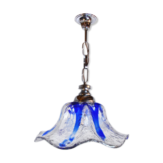 Lustre fleur Murano Mazzega verre bleu Italie 1970