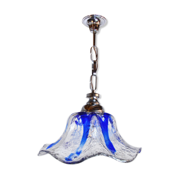 Lustre fleur Murano Mazzega verre bleu Italie 1970