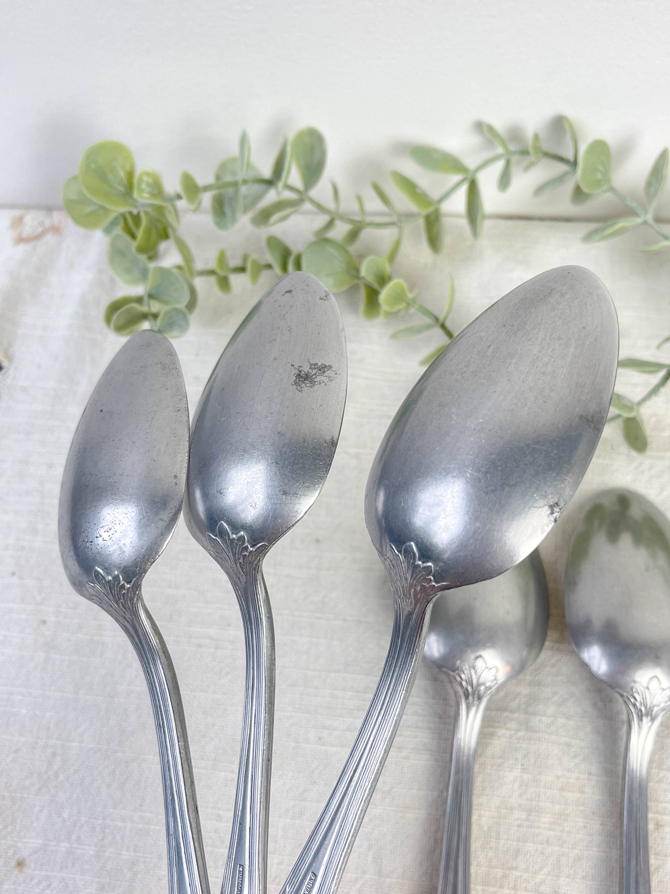 Set of 7 Vintage Silver Aluminum Nickel Soup Spoons