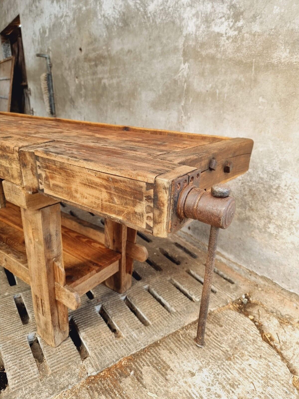 Antique workbench oak, beech side table