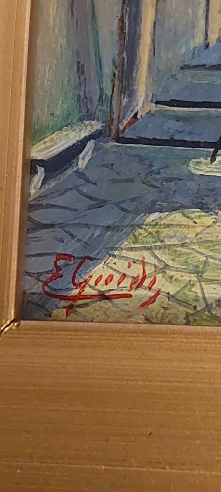 Small old painting oil on panel signed E. Guidi, frame