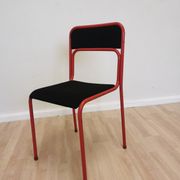 Set of 4 1970s Red & Black Metal Chair: Space Age Stackable Dining Chair