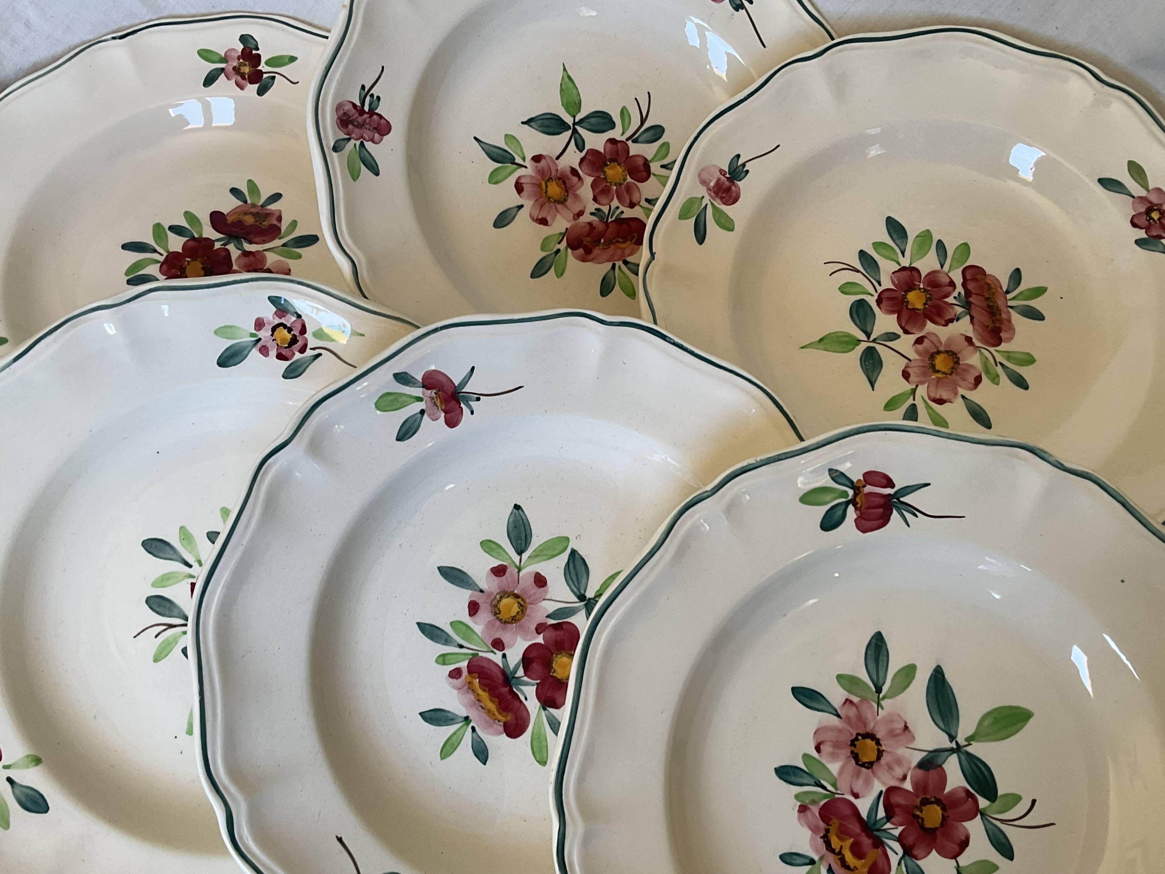 6 old soup plates, Sarreguemines, Amazona model, 1910