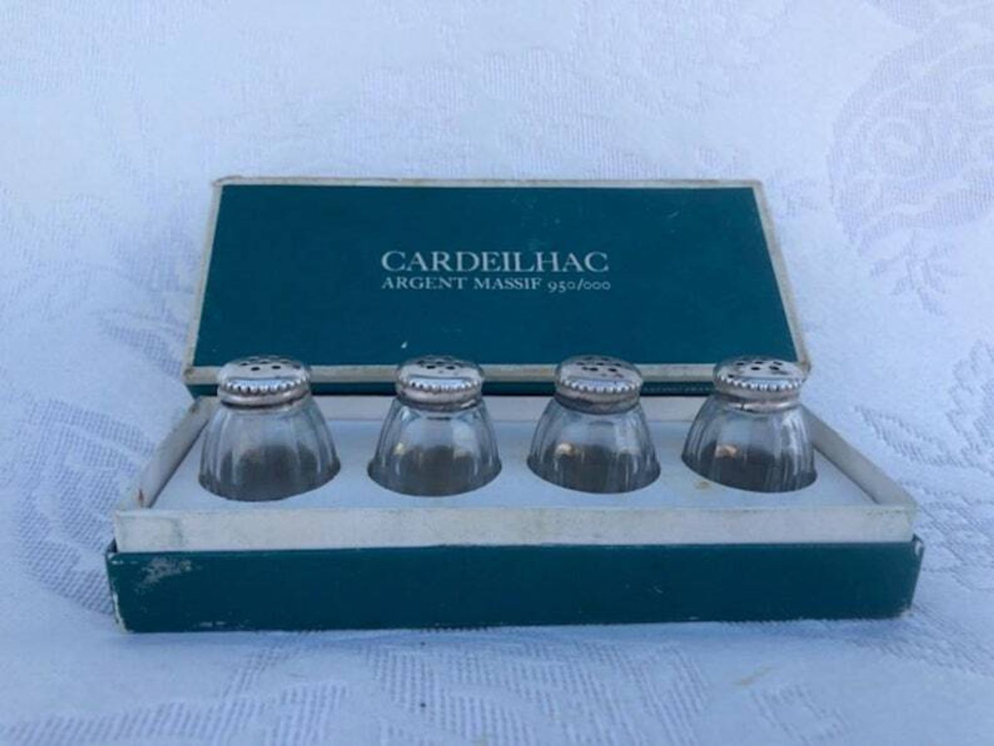 Vintage Cardeilhac/Christofle Crystal Salt & Pepper Cellars: 950 Silver Lid