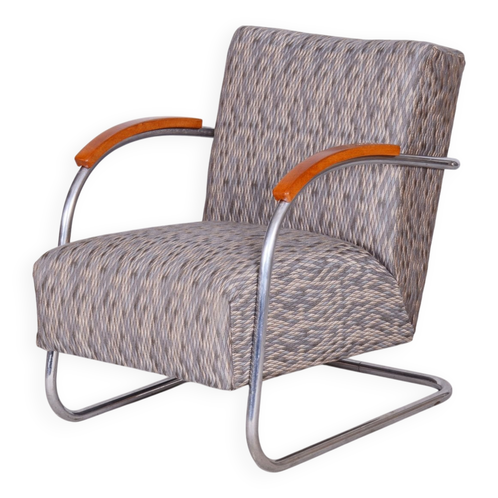 Czech Bauhaus Armchair in Chrome and Beech attributed to Mücke Melder, 1930s