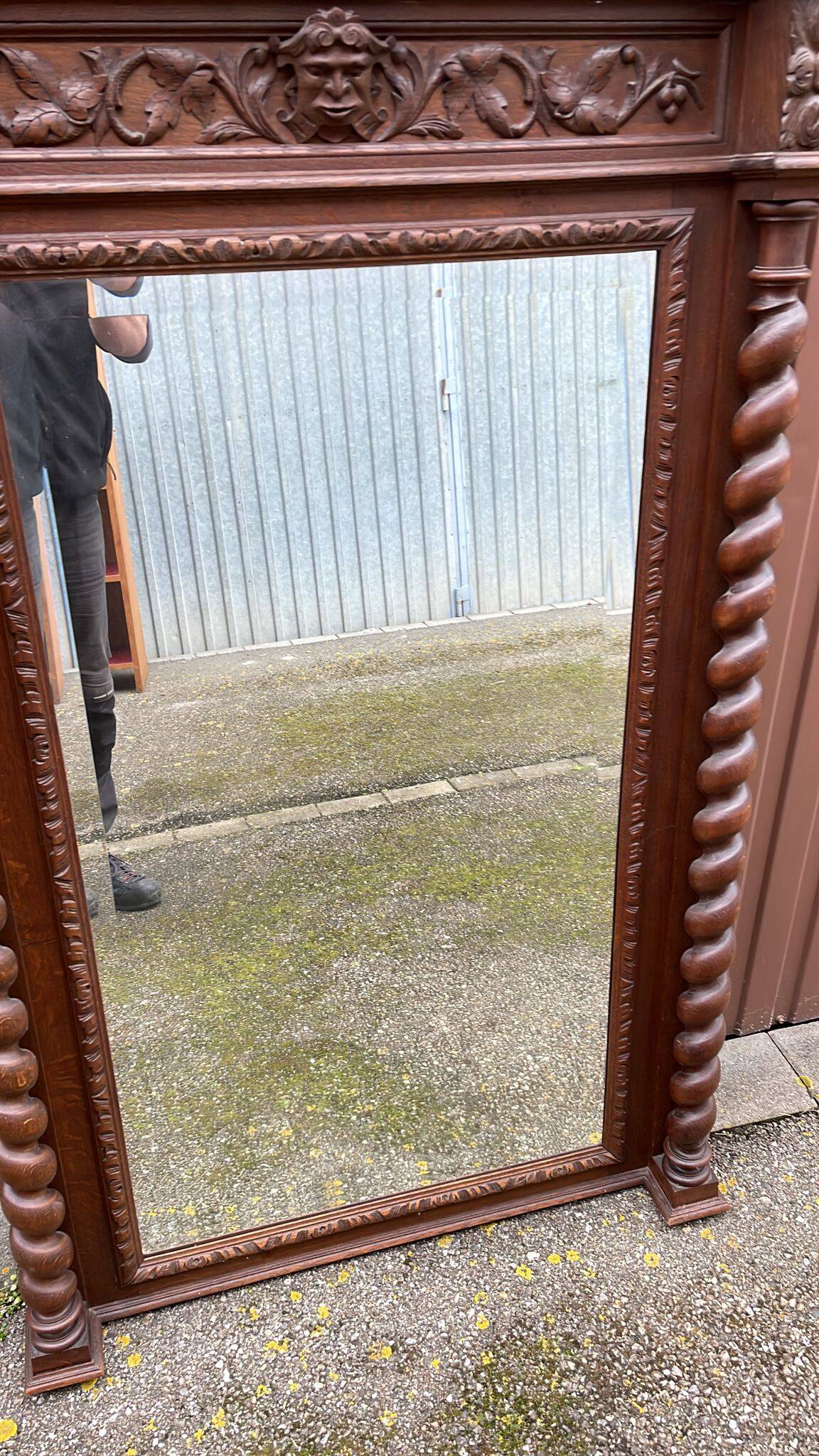 Renaissance style castle hunting mirror Louis XIII carved oak 1880