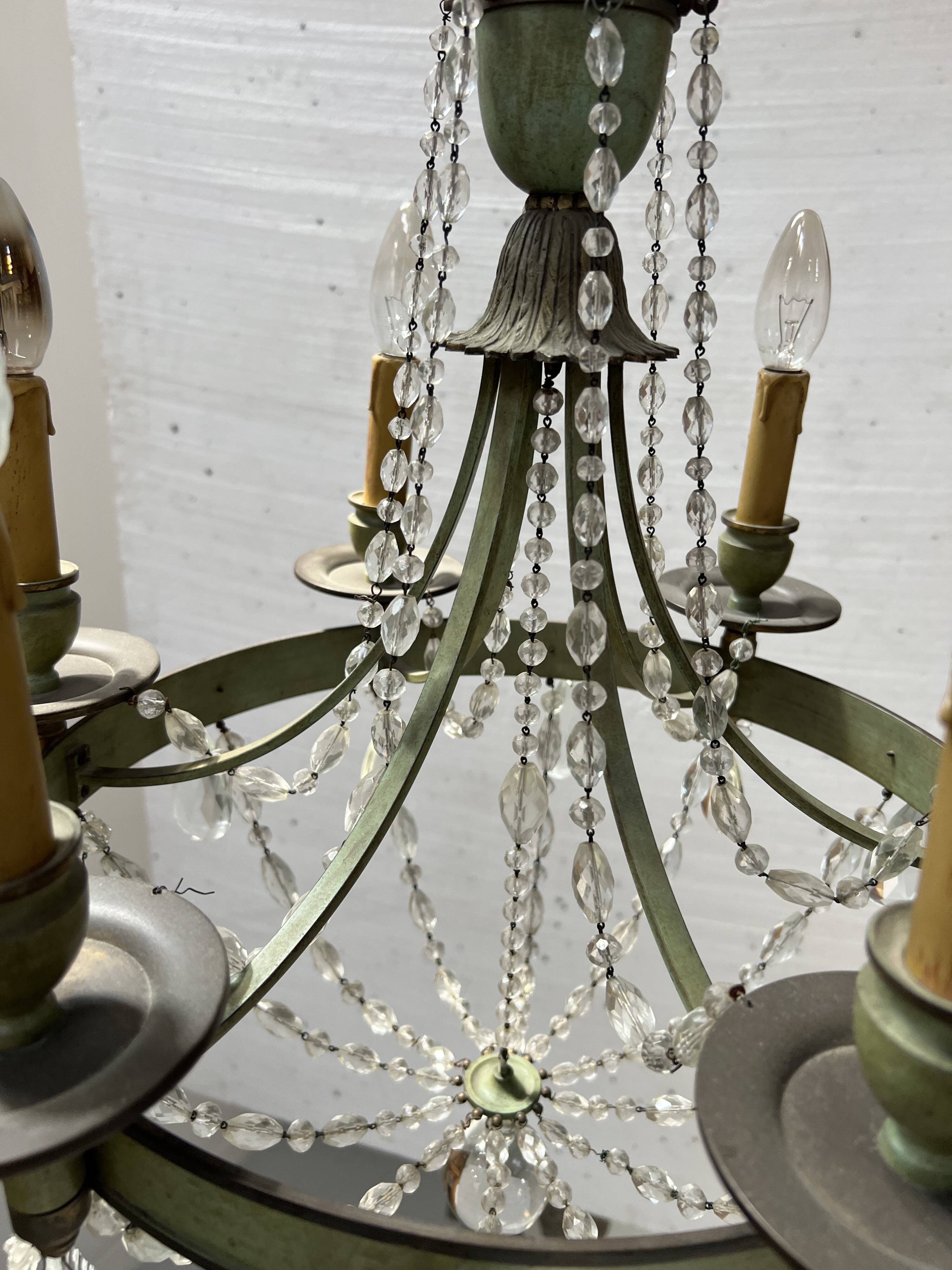 Empire style chandelier with tassels and patinated sheet metal, 20th century