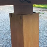 1950s round oak table, 2 heights, central quadripod leg