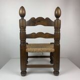 Wood Turned Bobbin Low Rush Chair in the manner of Charles Dudouyt, France, 1950s