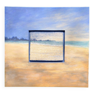 Tableau mixte signé Mireille Veauvy, acrylique et tapisserie