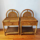 Pair of cane and rattan bedside tables Italy 1970