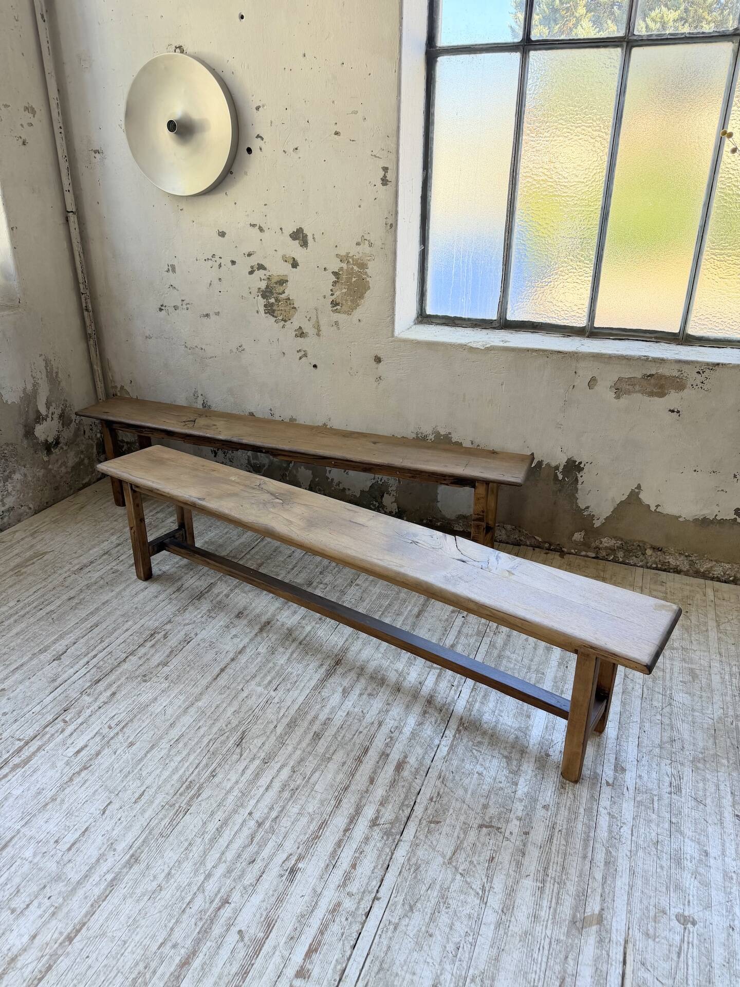 Set of two rustic oak farm benches 2m