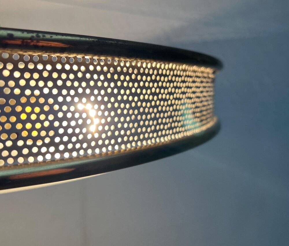 Metal ceiling pendant lamp, made of glass and metal, German mid-century modern style, 1960s.