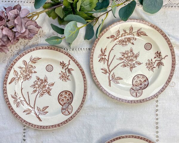 5 grandes assiettes anciennes en Terre de fer marron - Grand Dépôt Paris