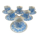 Coffee and tea set, vintage, stylized bird decor, retro, design, blue