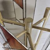 Pine wood floor lamp with handmade stained glass in Japandi style.