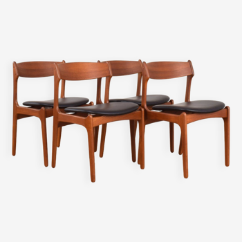 Mid-Century Danish Model 49 Teak & Leather Dining Chairs by Erik Buch for O.D. Møbler, 1960s.