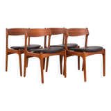 Mid-Century Danish Model 49 Teak & Leather Dining Chairs by Erik Buch for O.D. Møbler, 1960s.