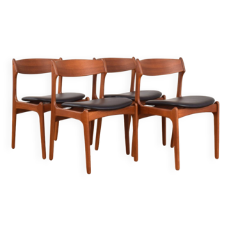 Mid-Century Danish Model 49 Teak & Leather Dining Chairs by Erik Buch for O.D. Møbler, 1960s.