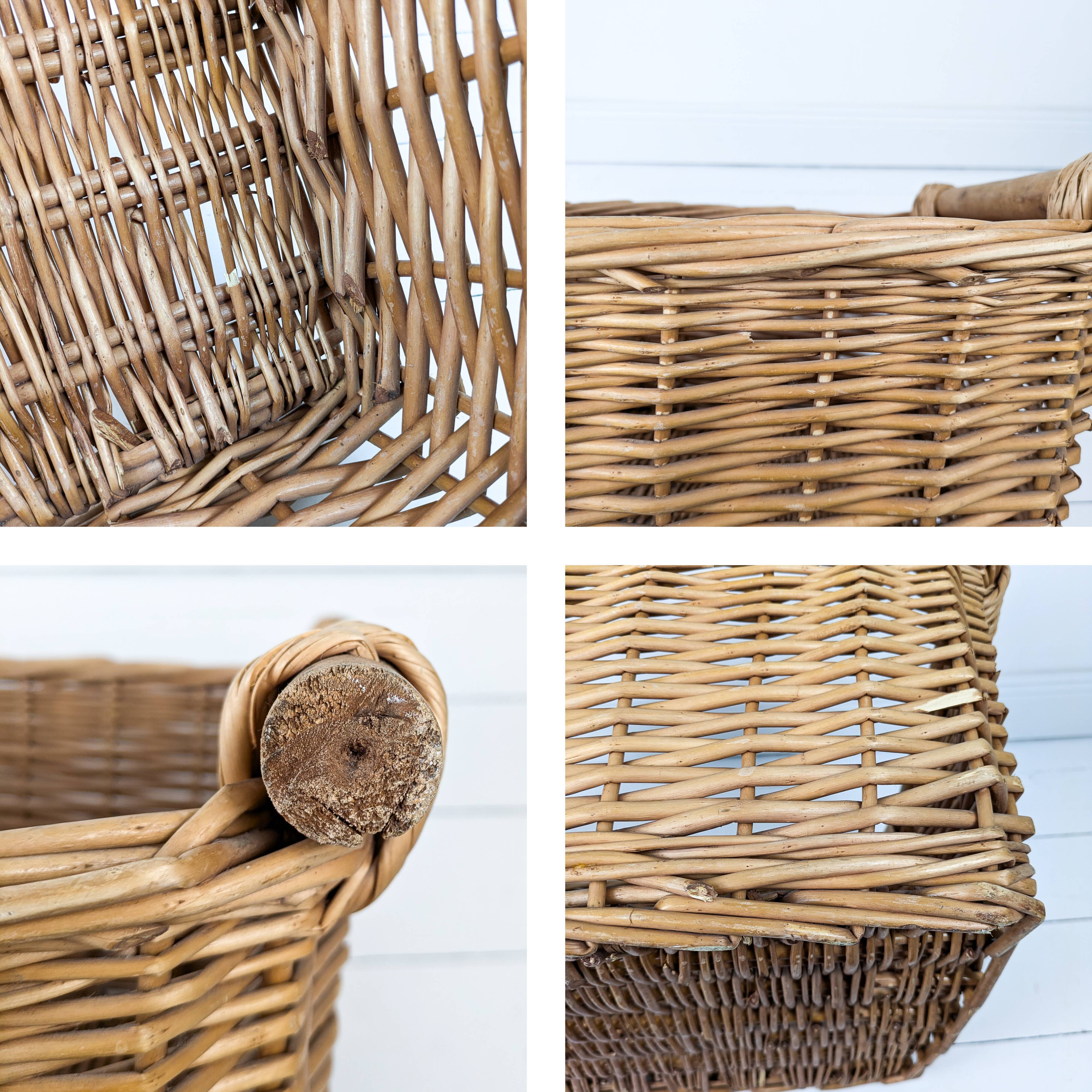 Panier Vintage Anse Rangement Mid Century Panier en osier tressé marron Travail manuel Hygge Skandi