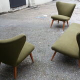 Sculptural sofa and 2 armchairs fifties sofa set