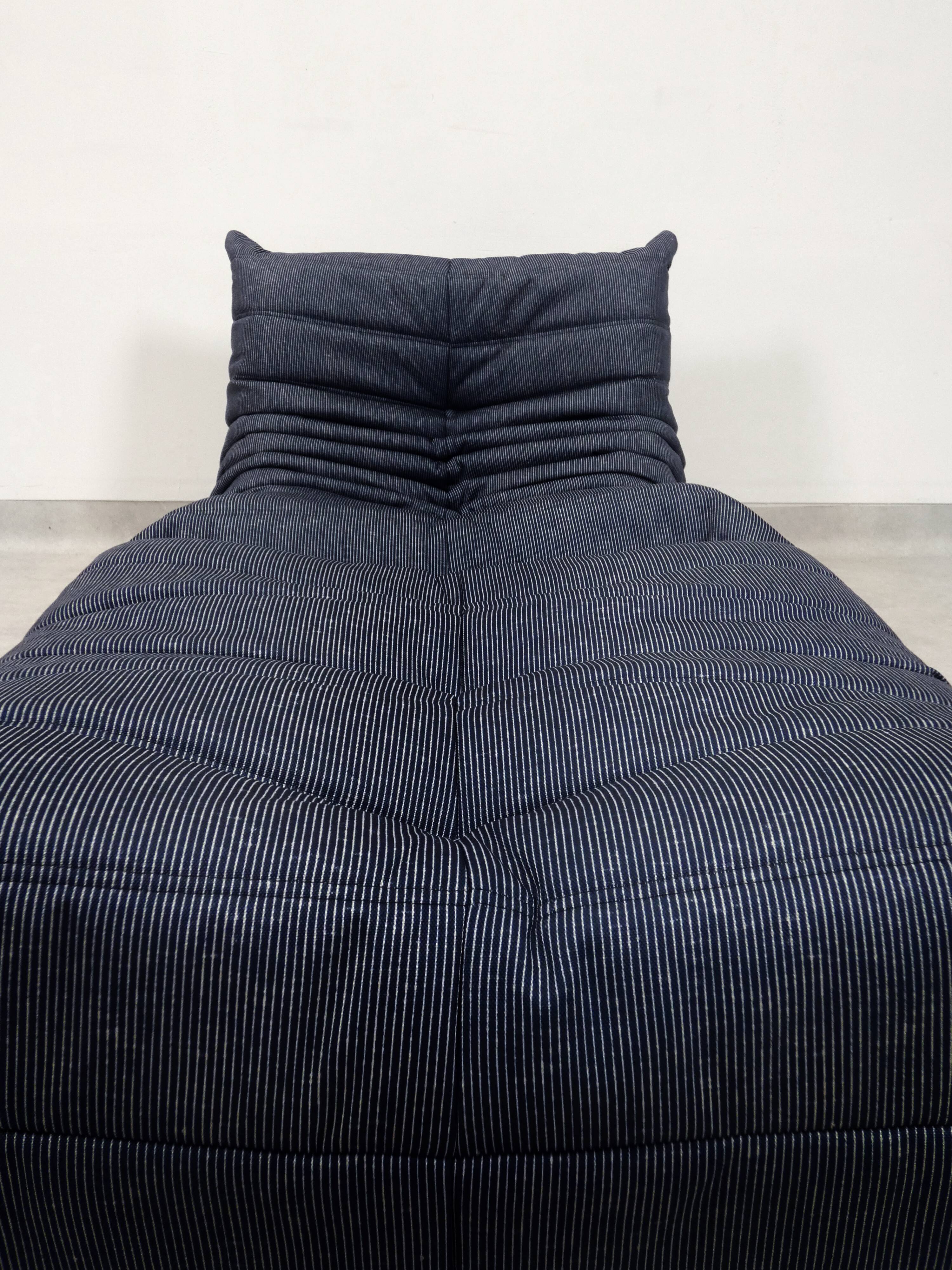 Ligne Roset Togo - 1 seater & ottoman - blue pinstripe fabric
