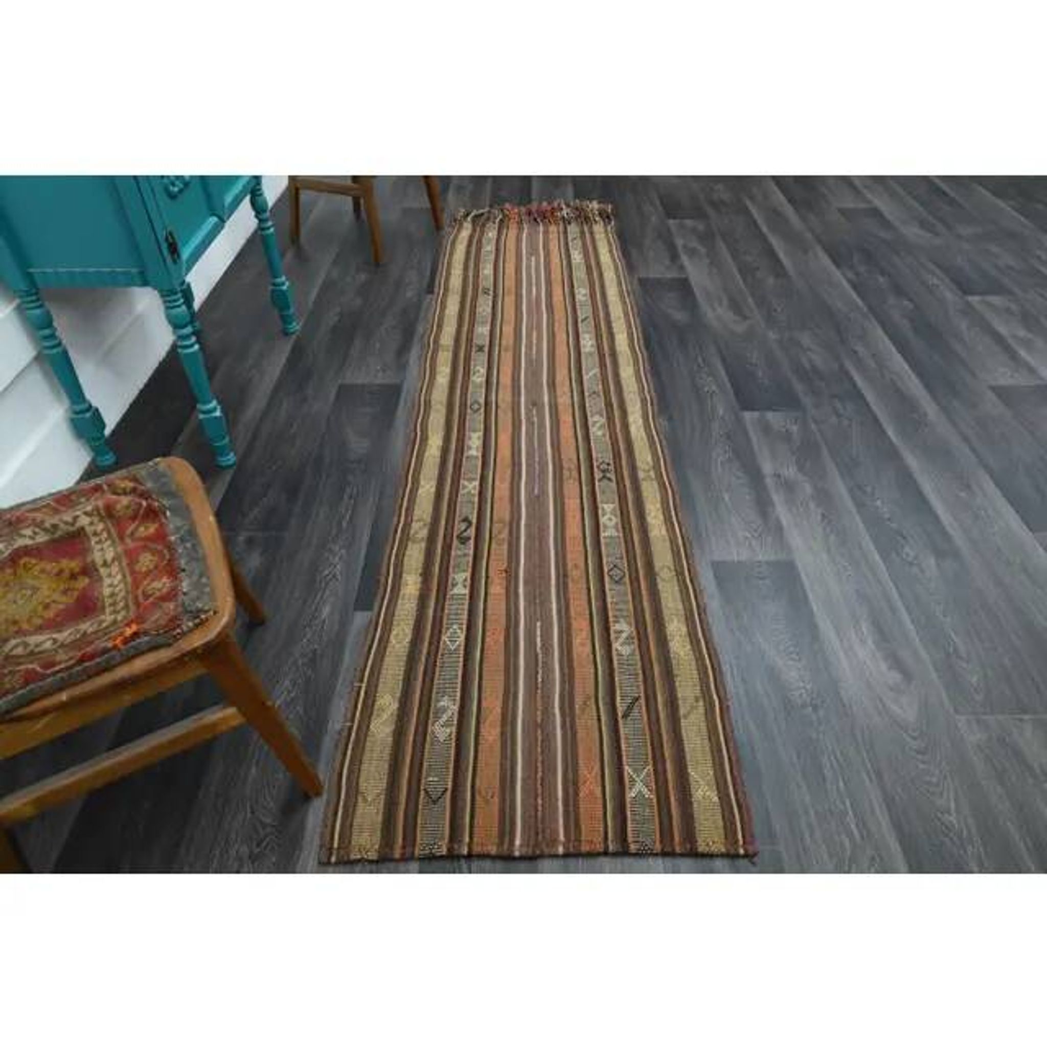 1970s Vintage Turkish Oushak Handmade Wool Cotton Orange Runner Rug 73x267