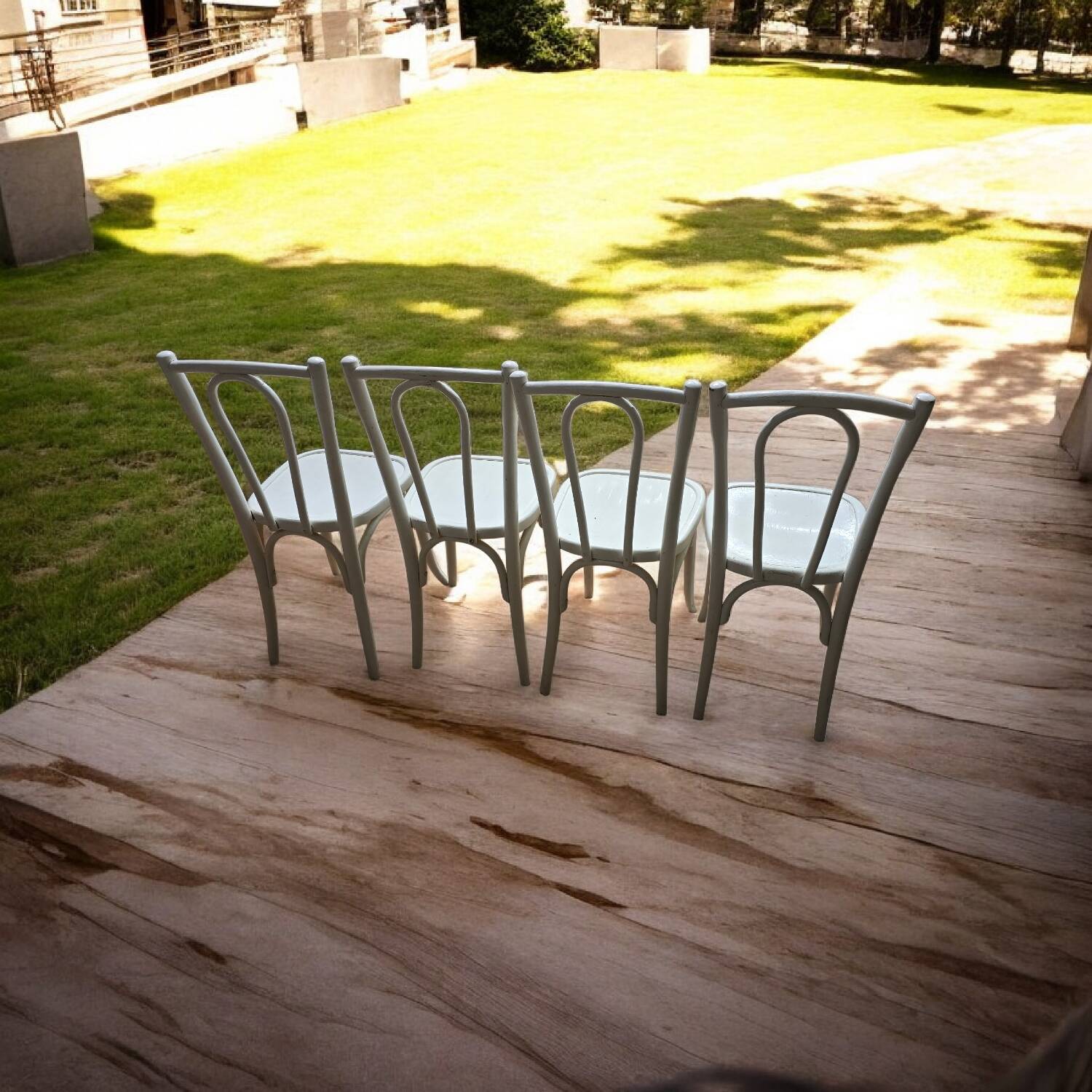 4 vintage white bistro chairs
