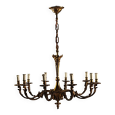 Lustre ancien en bronze doré 10 lumières Italie début XXe siècle