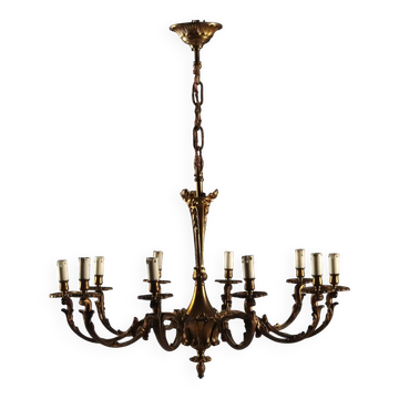 Antique gilded bronze chandelier with 10 lights, Italy, early 20th century.