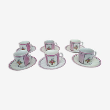 6 tasses a café en porcelaine rose a decor floral