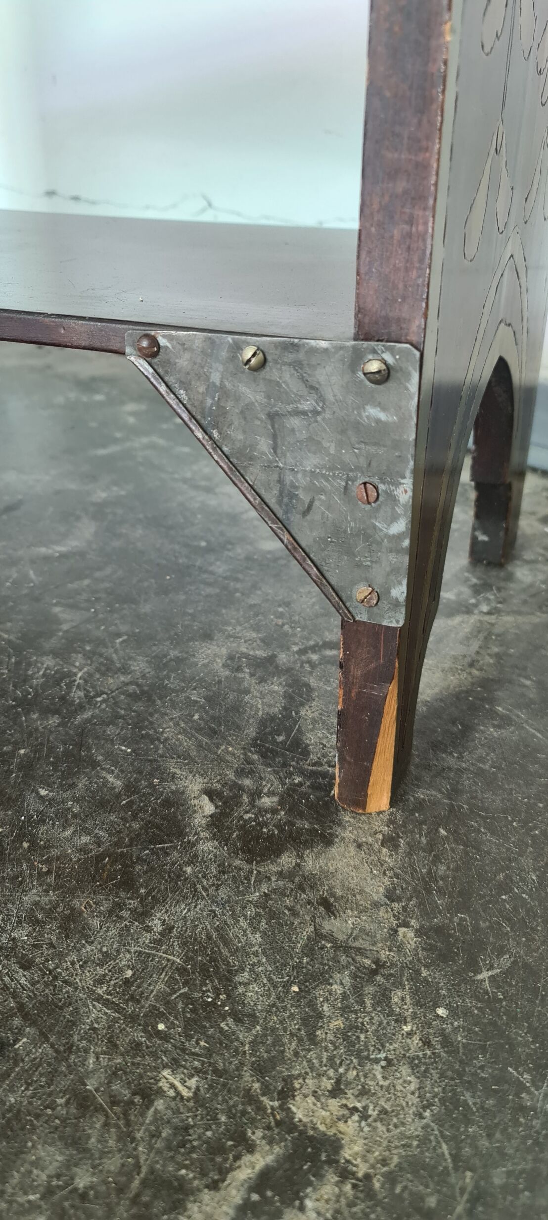 Antique Art Deco free standing wooden shelf