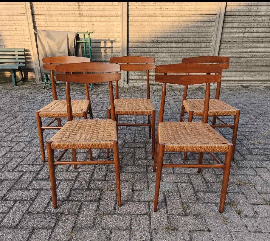 5 chaises paille tressée 60's