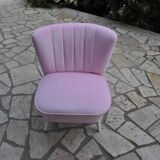 Mid-century cocktail chair in pink solid beech, 1950s compact fluted backrest.