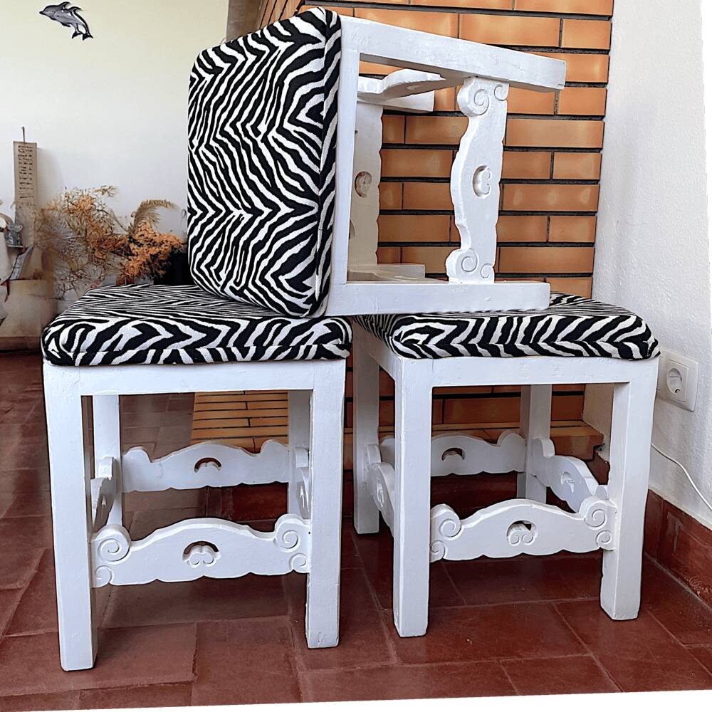 Set of 3 antique solid wood stools restored