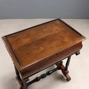 Antique sewing table in painted poplar with walnut effect, Italy, late 19th century.