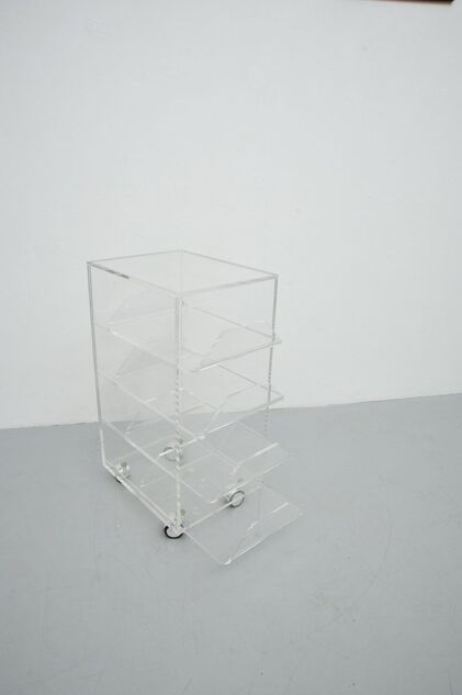 Acrylic rolling table with four drawers, Spage Age 1970s