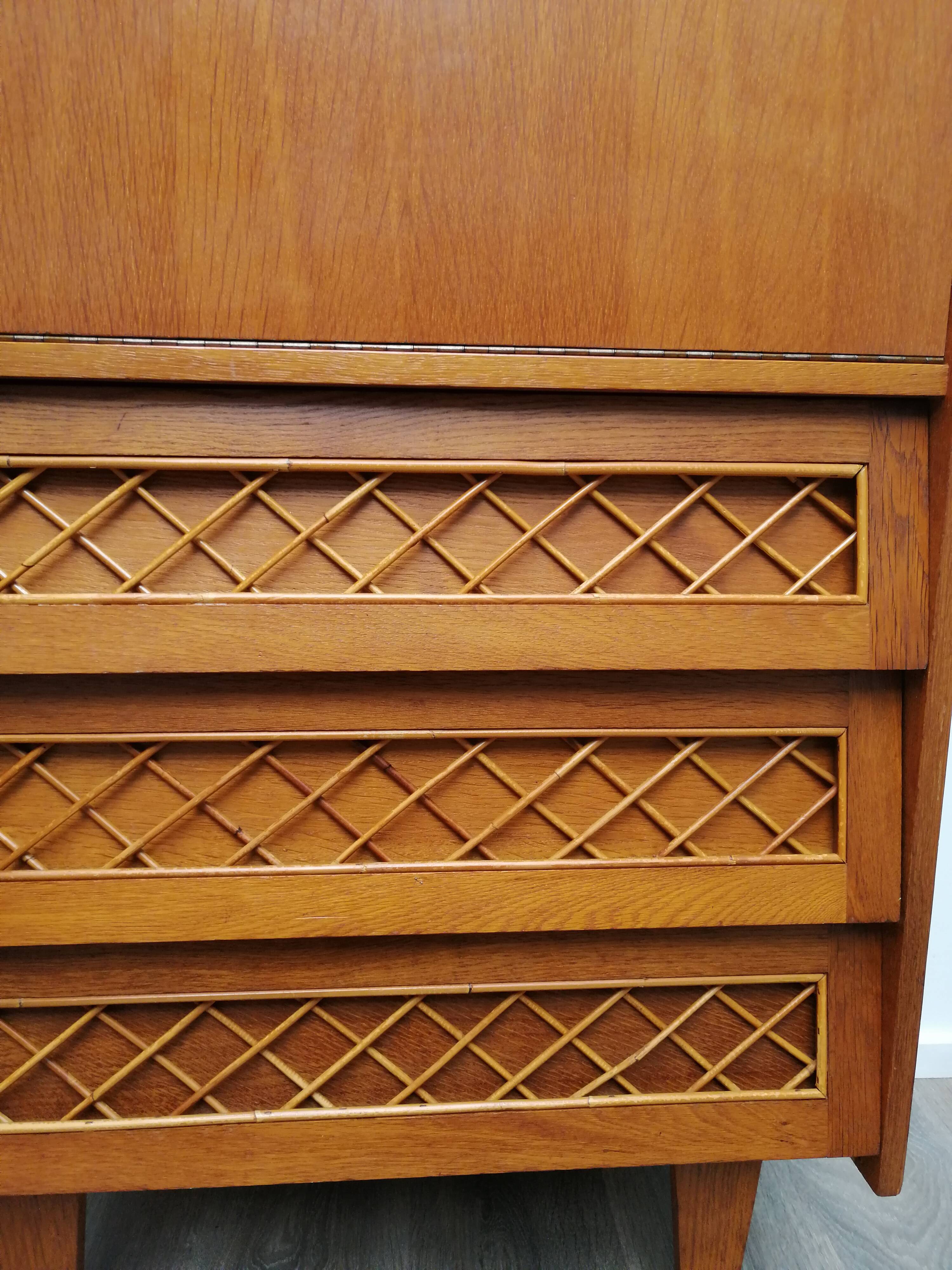Oak and rattan secretary