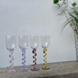 4 large, multicoloured, twisted champagne flutes