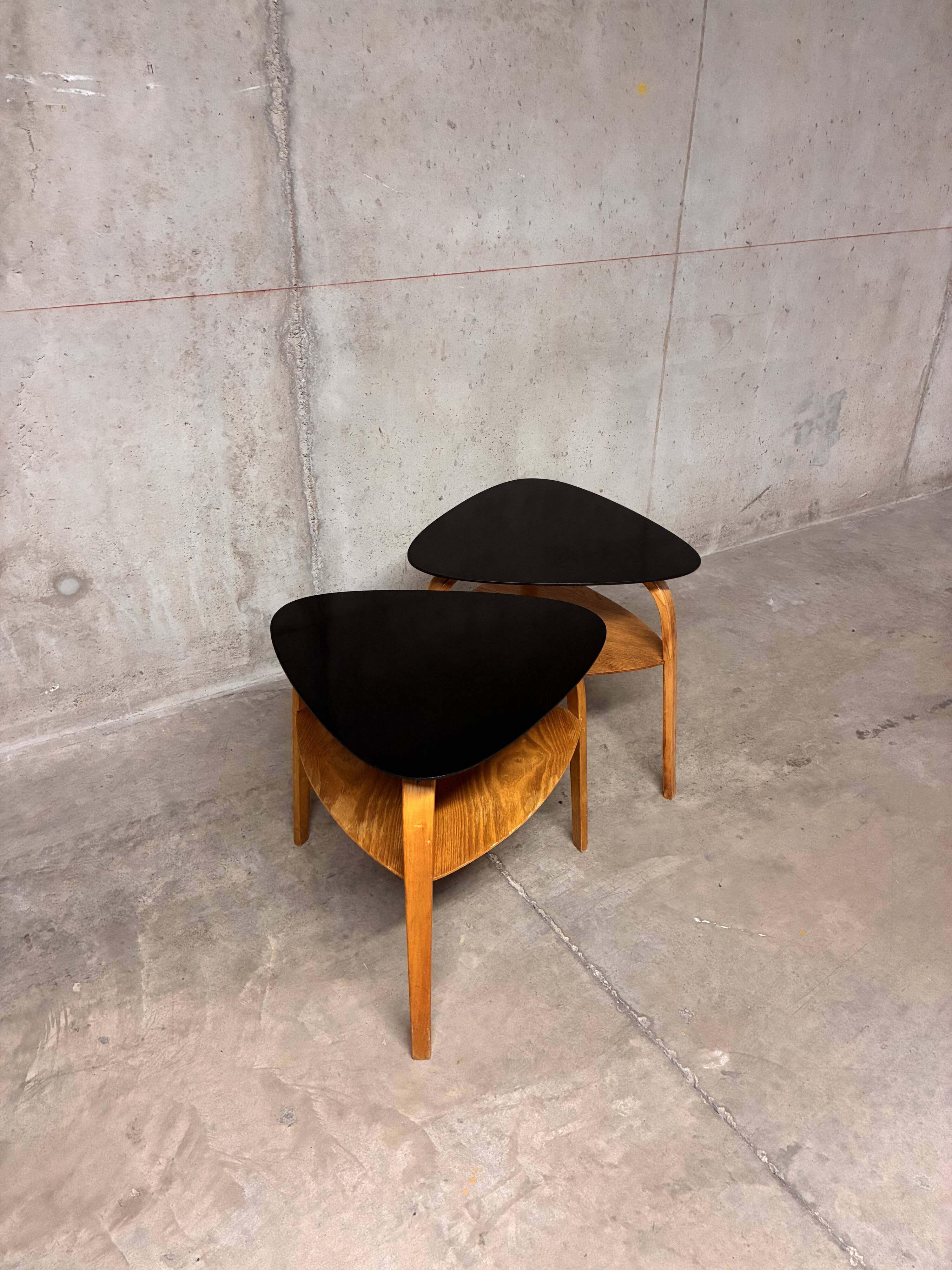 Set of 2 vintage 1960s tripod mediator coffee tables by Steiner.