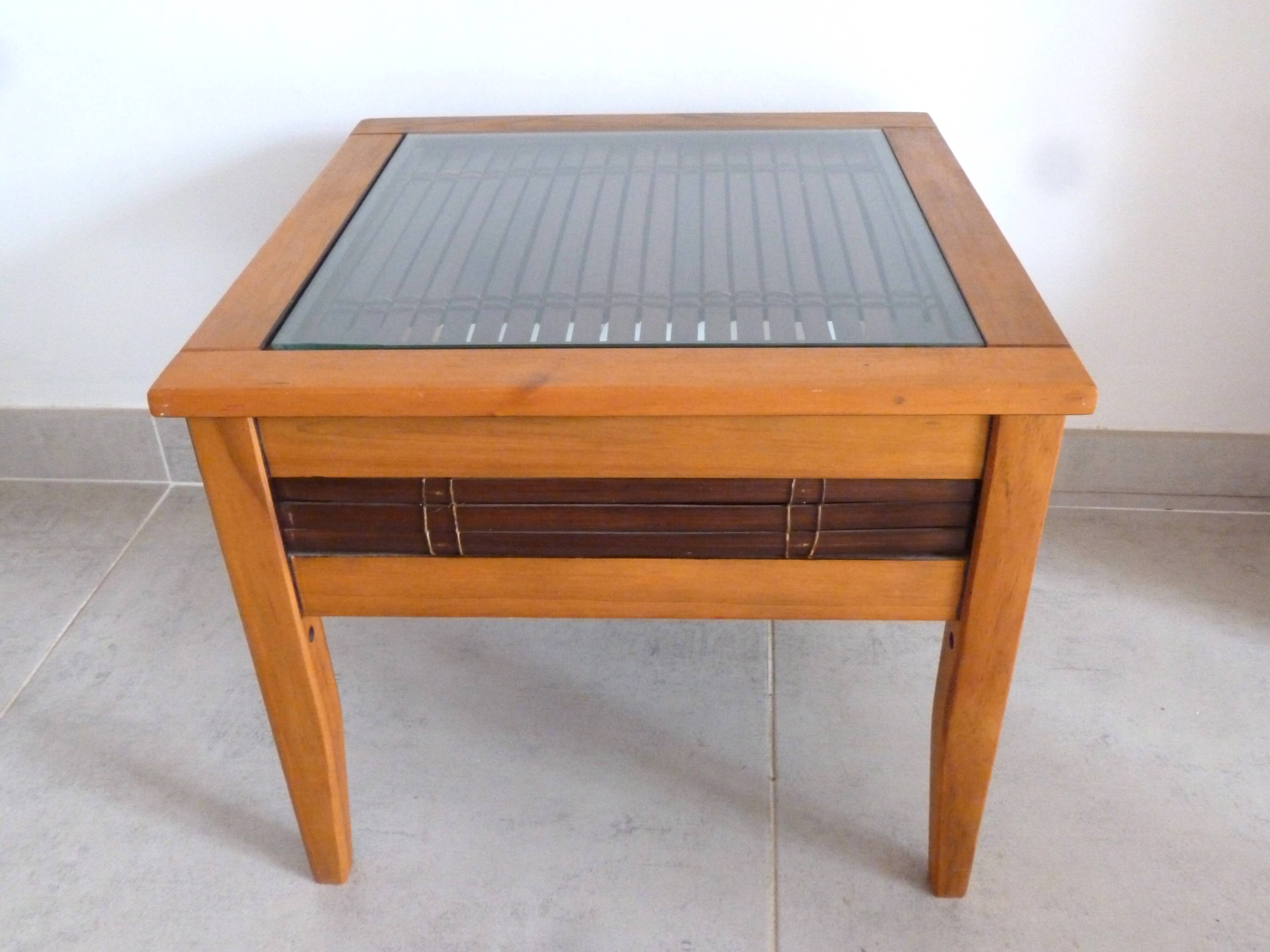 Small coffee table, bamboo wood and glass coffee table, Indonesian table