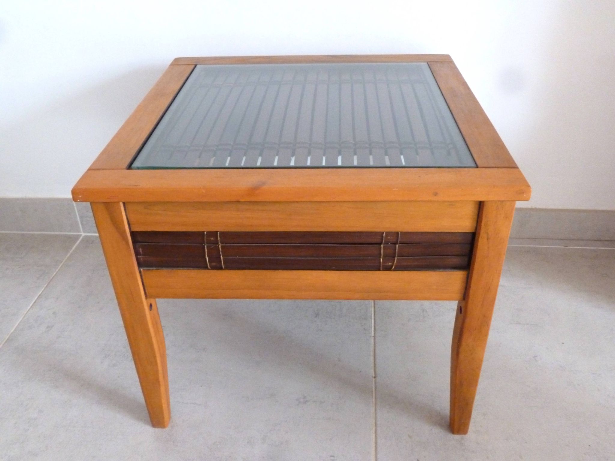 Small coffee table, bamboo wood and glass coffee table, Indonesian table